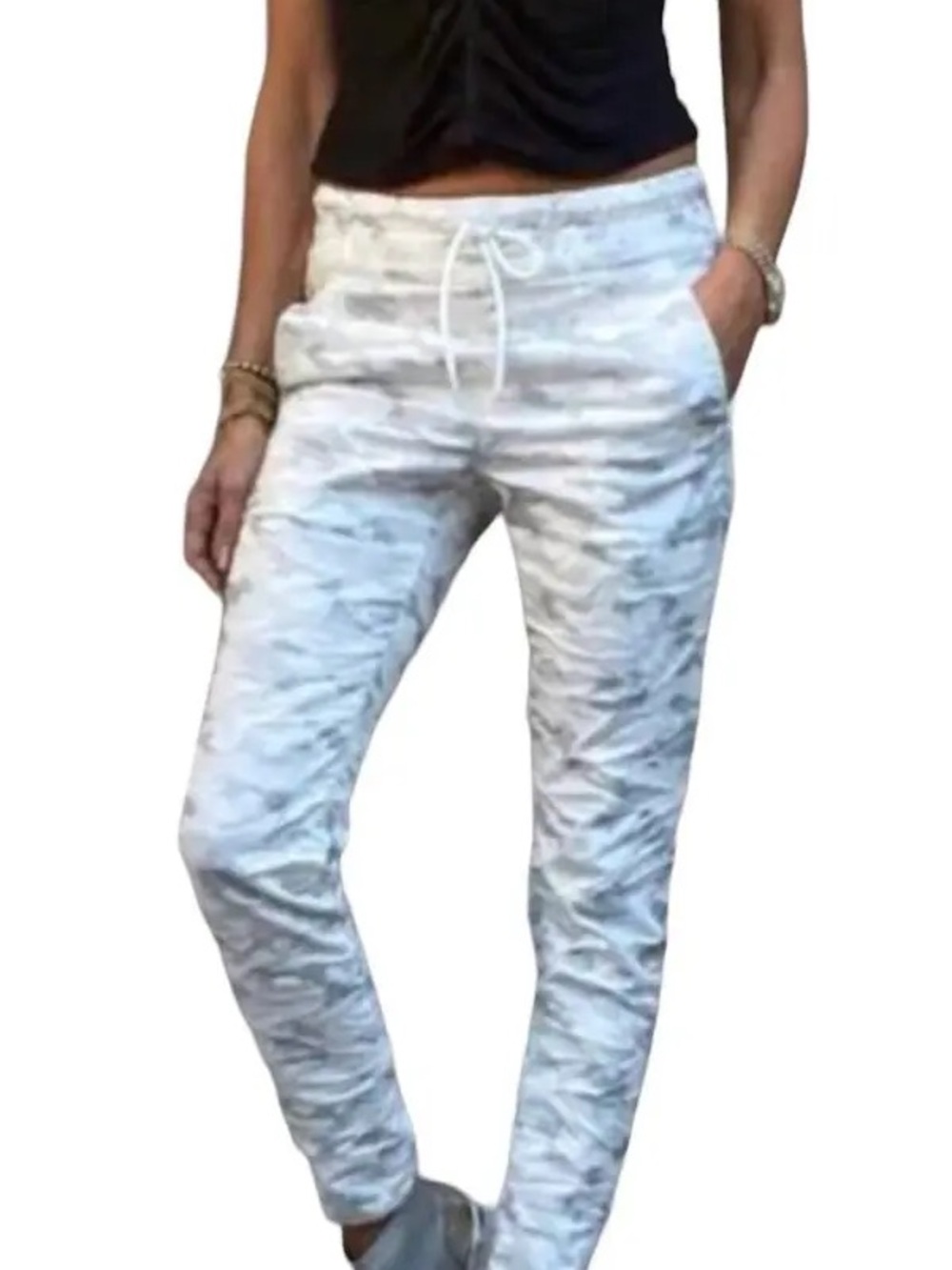BEVY FLOG Shely White & Light Gray Skinny Jogger Pants